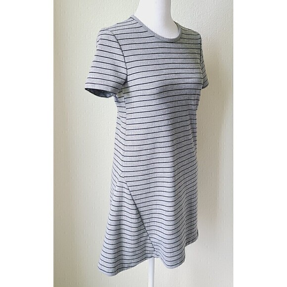 Zara Trafaluc Knit Skater Dress Small Gray Striped Short Sleeve Crew Neck - Picture 4 of 13
